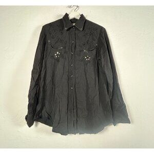 Vintage 1950 California Ranchwear Womens Black Embroidered Snap Western Shirt L